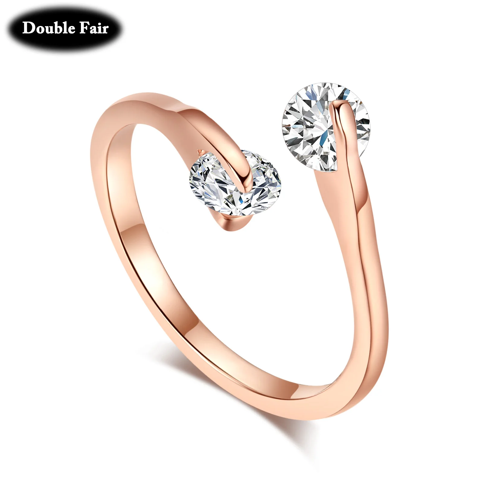Adjustable Twin Cubic Zirconia Ring Rose Gold Color Silver Color Tone Engagement/Wedding Crystal Rings For Women