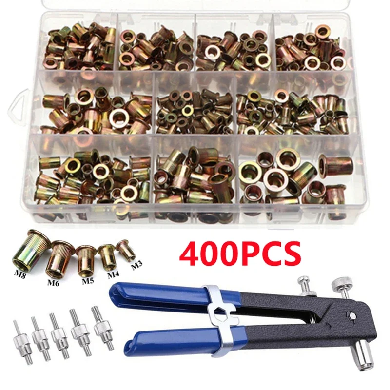 Rebite Porcas ou Ferramentas Aço Carbono Rivnuts Blindnuts Nuts Cabeça Chata Inserção Roscada Tamanhos Múltiplos m3 m4 m5 m6 m8 400 Pcs