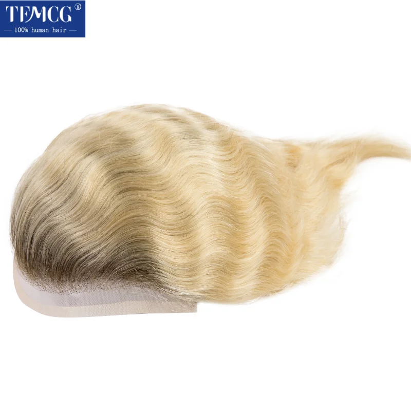 Male Hair Prosthesis Mono Lace PU Base Toupee Men Human Hair Durable Replacement For Men System Unit Mens Wigs Piece