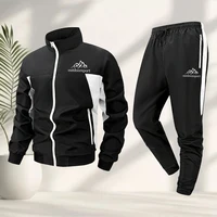 Ensemble de vêtements de sport pour hommes, coupe ajustée, respirant, adapté à l'entraînement quotidien, ensemble deux pièces, haut et pantalon à imprimé montagne 2