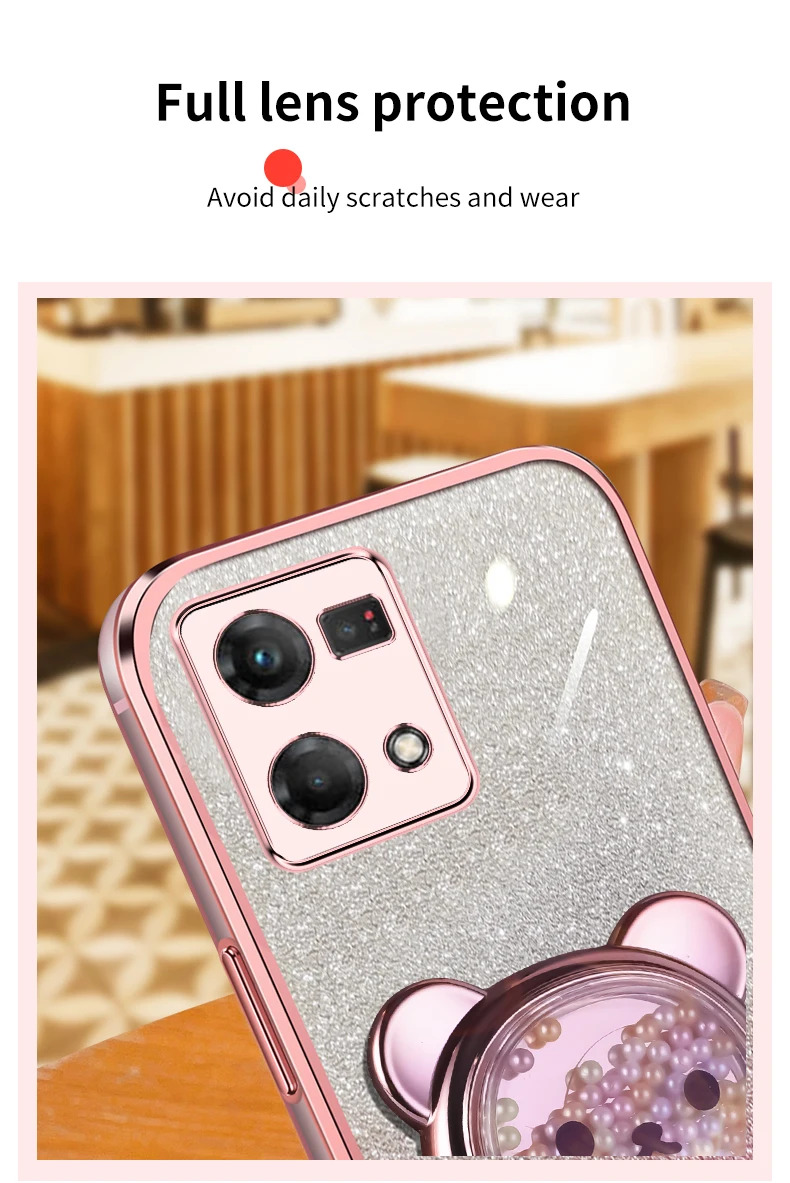 Coque de téléphone à paillettes Quicksand Bear pour Oppo 8T 4G 5G Reno 8 9 7 Pro Plus, support Reno9 Reno7 Reno8_voghion.com