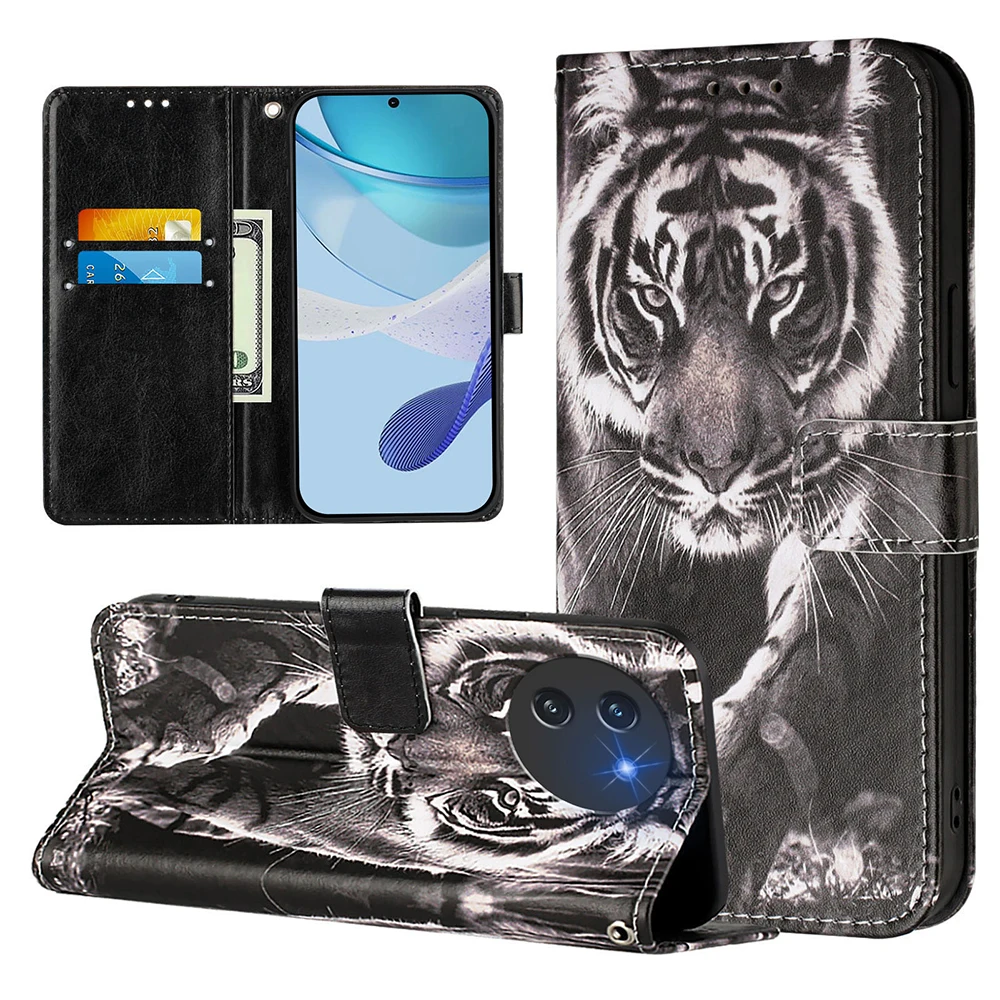 Chic Printed Patterns Wallet Case with Card Holder & Strap - Shockproof Leather Phone Cover