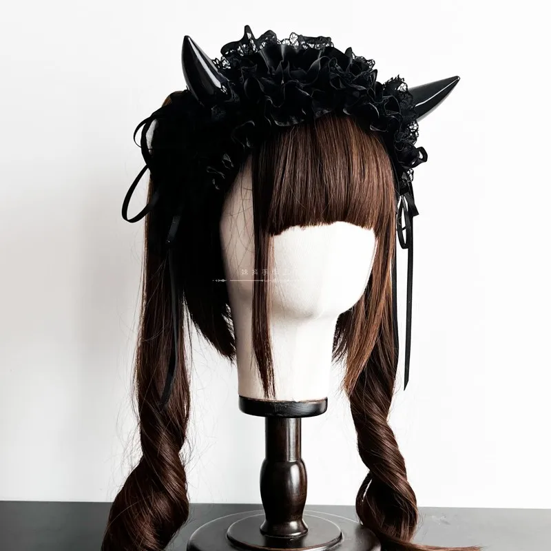 Diadema De Cuerno Con Velo Y Collar Gótico De Encaje – Disfraz Halloween Para Mujer, Accesorio Carnaval Y Cosplay