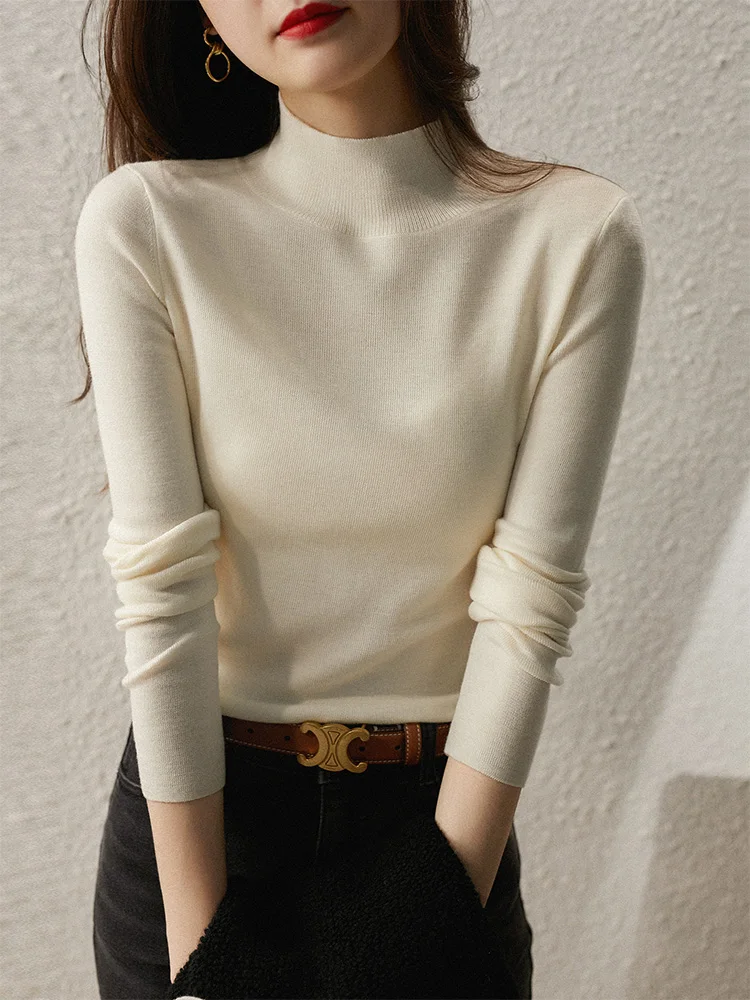 

Croysier Women Pullovers Sweaters 2023 Elegant Mock Neck Knitted Sweater Pullover Slim Fitted Long Sleeve Casual Basic Knit Tops