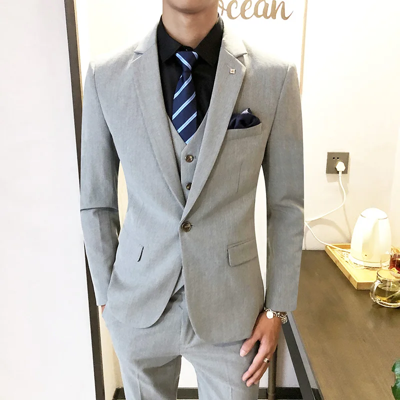 

Men Boutique Suits Sets Groom Wedding Dress Suits Pure Color Formal Wear Suits Business 3P Sets Jackets+Pants+Vest Size S-5XL