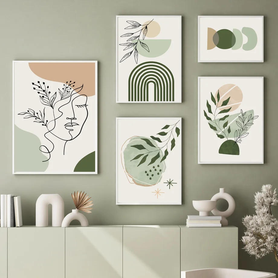 Boho Plants Abstract Geometric Wall Art Canvas Painting Nordic Posters And Prints Wall Pictures Living Room Decor