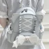Japanese Mine Style Mass-Produced Lace Stitching Diamond Bow Ruffles Cat Ear Pu Sweet Cute Lolita Kawaii Zipper Backpack Women 6