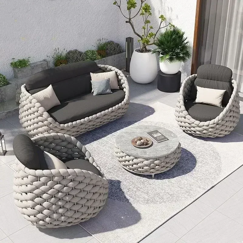 Courtyard Outdoor Rattan Sofa Balcony Double Chair Villa Terrace Living Room Leisure Seat Combination Outdoor Home Furniture