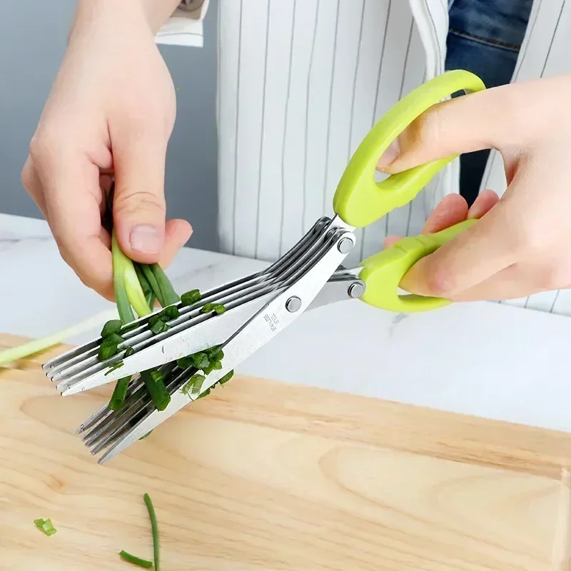 Scallion 절단 가위, 다진 스테인레스 주방 스틸 커터, 후추 다용도 5 층 도구, 다진 요리