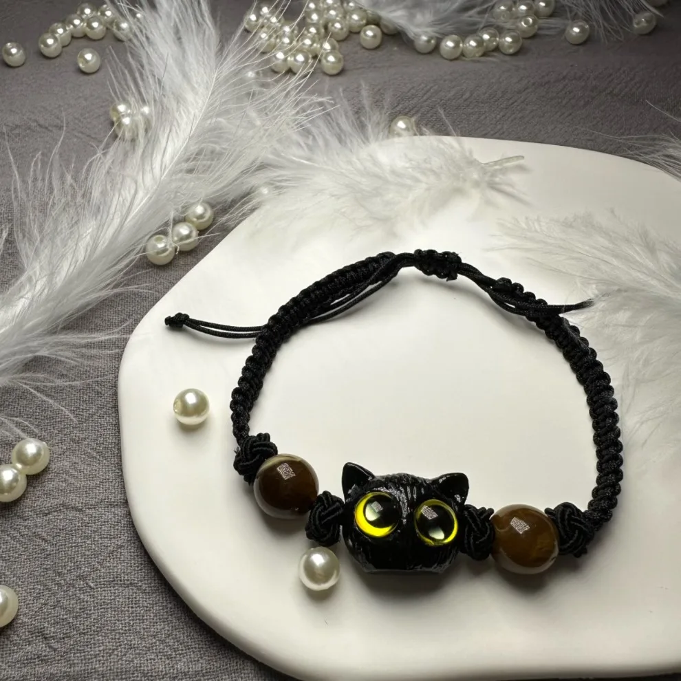 thumbnail image 1 of Pulseras de pareja de gato pequeño para mujer, cristal chino hecho a mano, pulsera de la buena suerte, accesorios de joyería, regalos para mejores amigos, 1 of 5