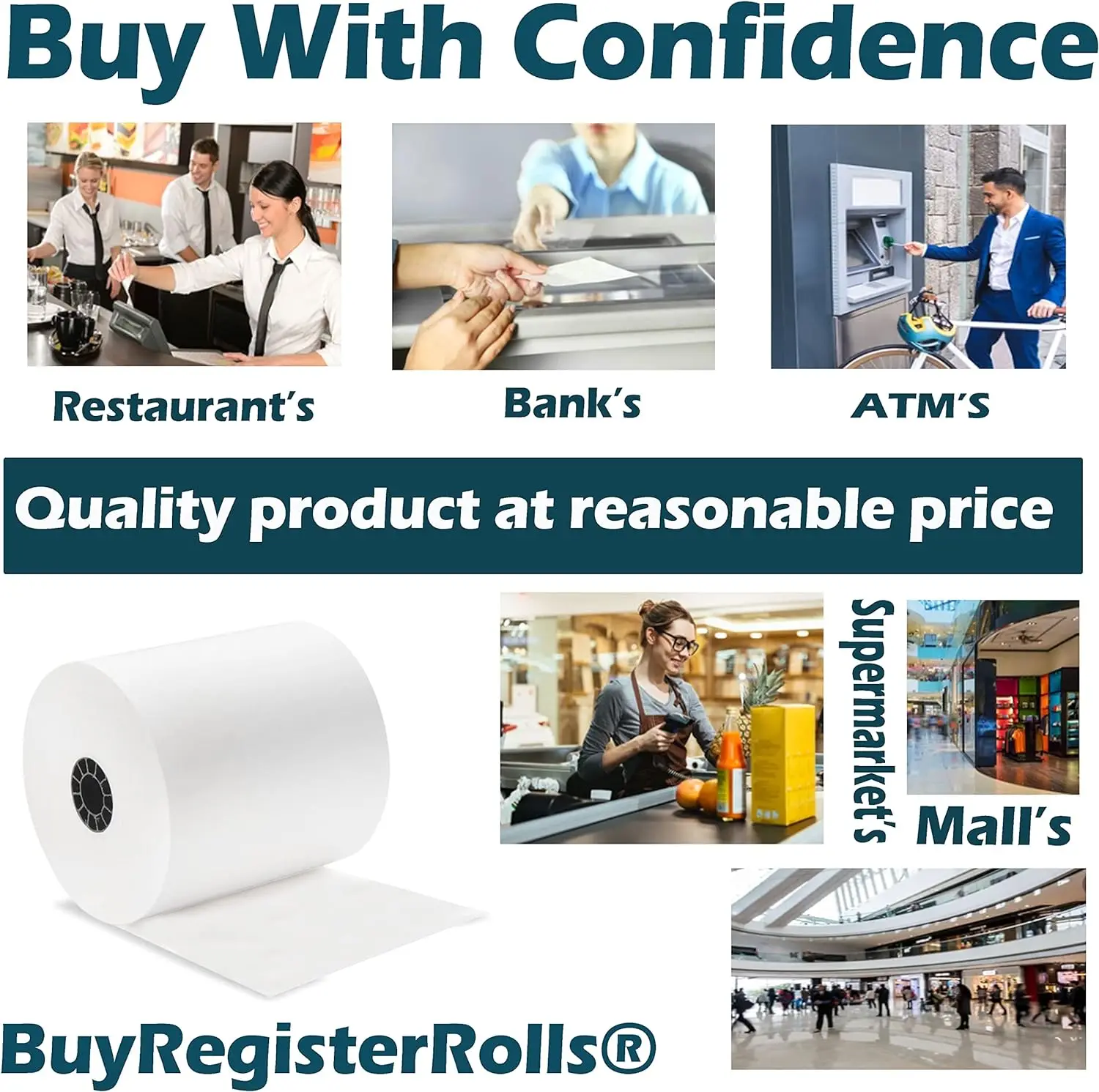Thermal Paper Receipt Rolls (50 Rolls) (55 GSM Premium Quality German Paper) 3 1/8 x 230 Fits All POS Cash Registers BPA Free