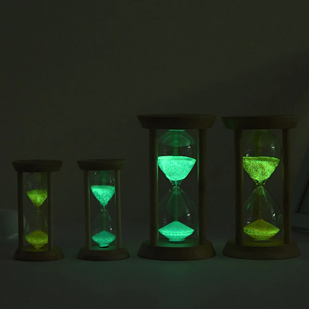 Bamboo Fluorescent Hourglass 1/3/5/10/15/30Minute Transparent Glass Luminous Sand Timer No Electricity Required Creative 1pc sand timer