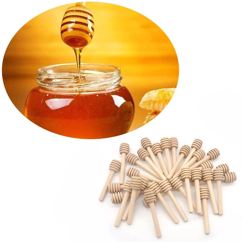 10/50/100pcs Nature Wooden Honey Dipper Spoon Home Kitchen Tool Scooper Coffee Honey Mixing Handle Jar Stirring Stick 70%