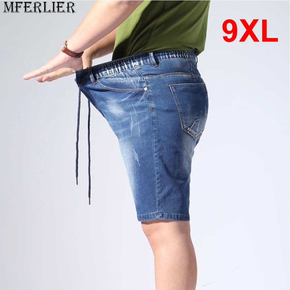 

Plus Szie 9XL Denim Shorts Men Summer Elastic Waist Jeans Shorts Baggy Cargo Shorts Fashion Streetwear Short Pants Male Big Size