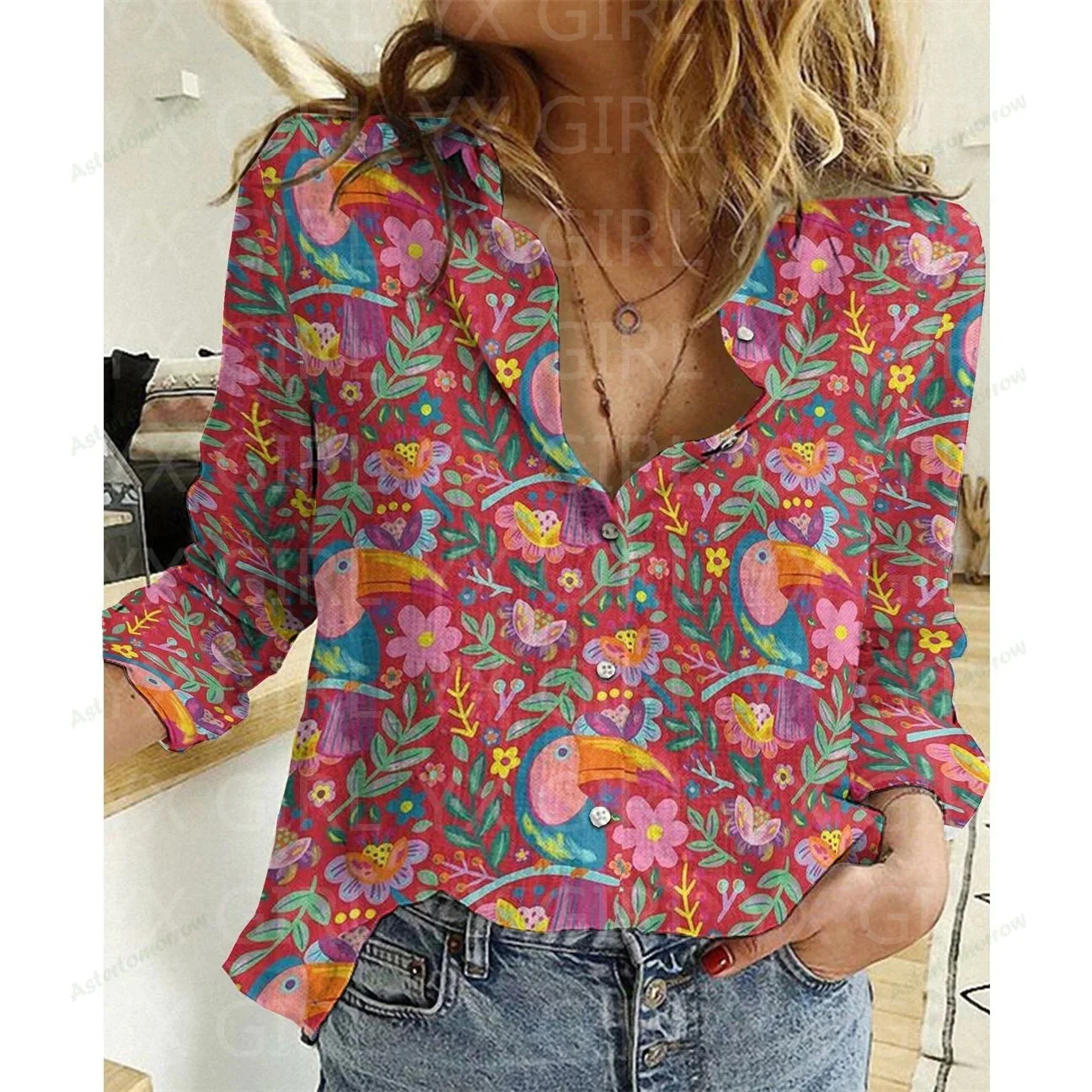 Toucan Printed Casual Shirt 3D Printed Button-down Shirt Women's Casual Unique Streewear sac à dos maternelle 3 à 5 ans affenzahn grands amis toucan