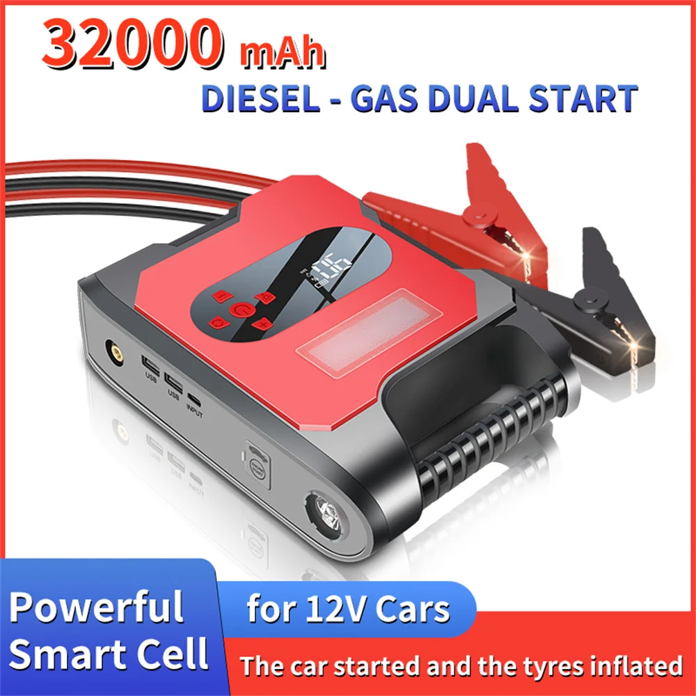 Portable Jump Starter 12V 32000mAh 6000A High-power Automobile Emergency Starting Power Supply For Diesel Gasoline Vehicle