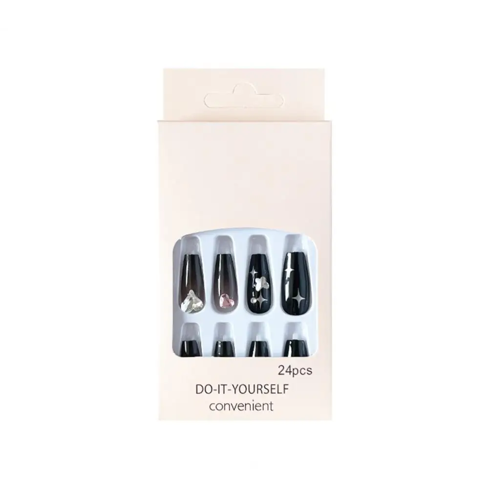

Women Nails Valentines Day Heart Tip Press-on Nails Black Gel Fake Acrylic Full Cover False Nail Set for Women Girls Gel Fake