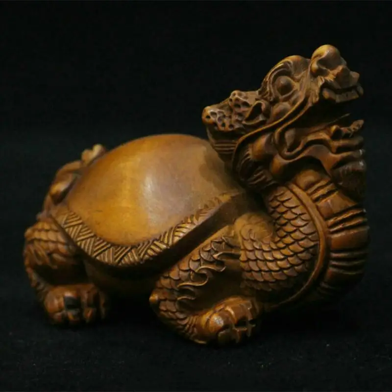 

Old Chinese Boxwood Wood Carved Animal Wealth Dragon Tortoise Turtle Statue