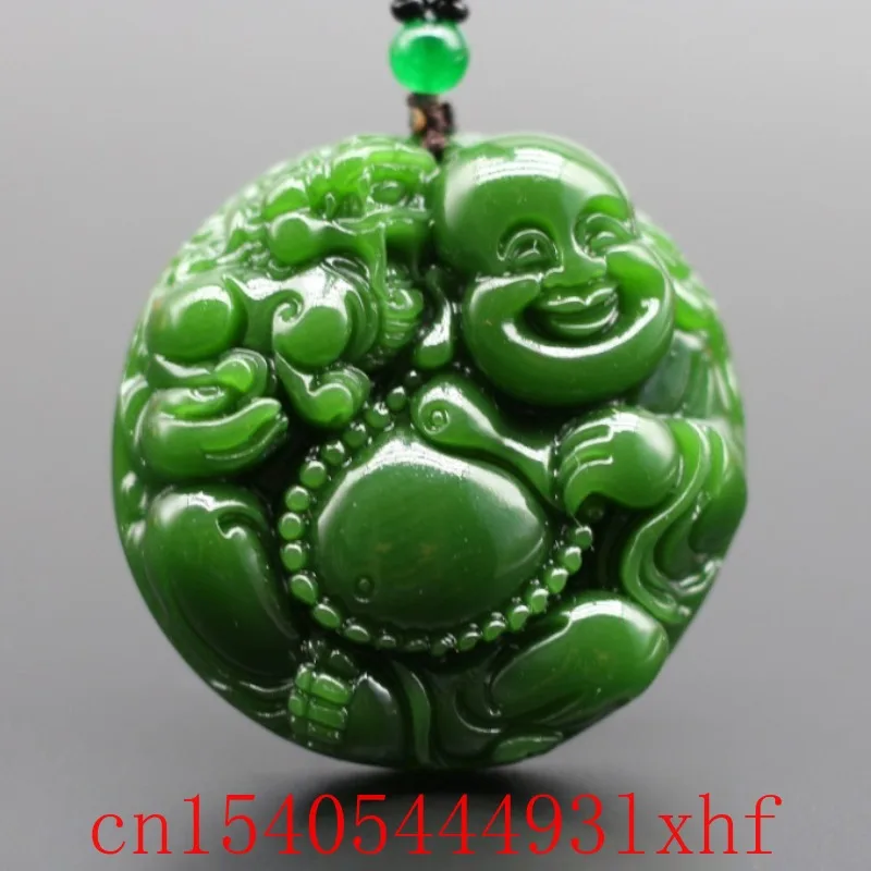 

Natural Hetian Green Jade Buddha Pendant Necklace Bead Fashion Fine Jewelry Jasper Carved Charm Amulet Gift for Women Men Luxury