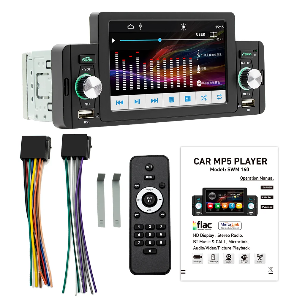 1Din CarPlay&Auto 5inch MP5 Car Radio Multimedia Video Player Bluetooth MirrorLink FM Stereo for Toyota Volkswagen Nissan Radio