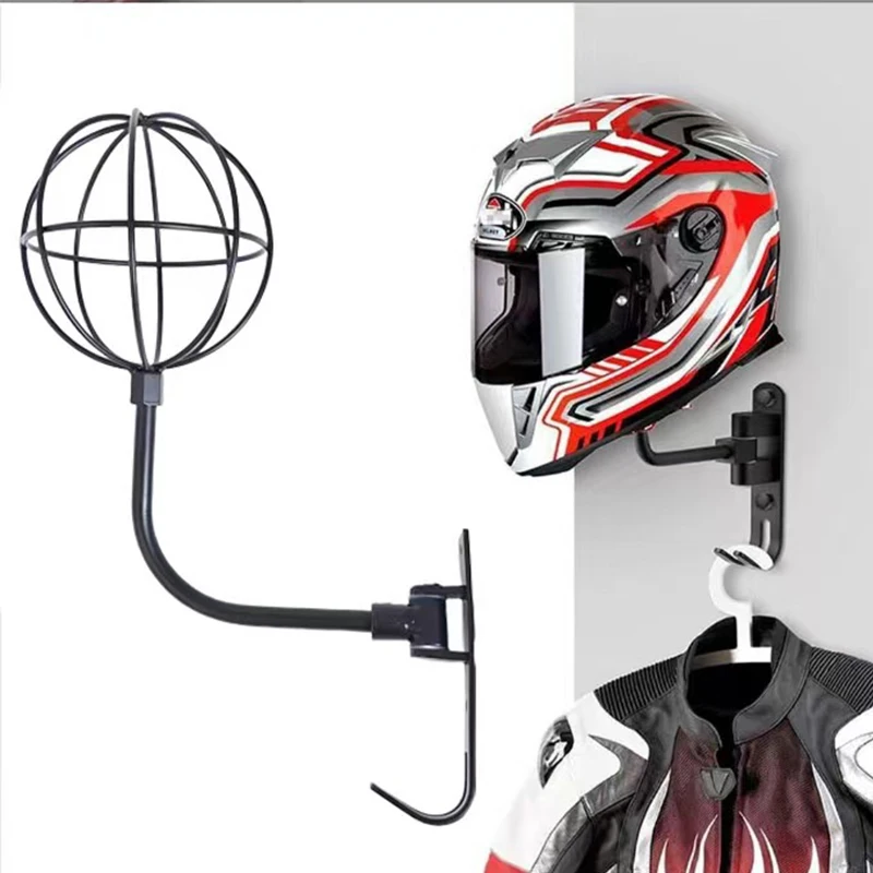 Motorcycle Helmet Rack Wall Mount Stain Steel Holder 180 Rotation Hanger Double Hook Bike Holder