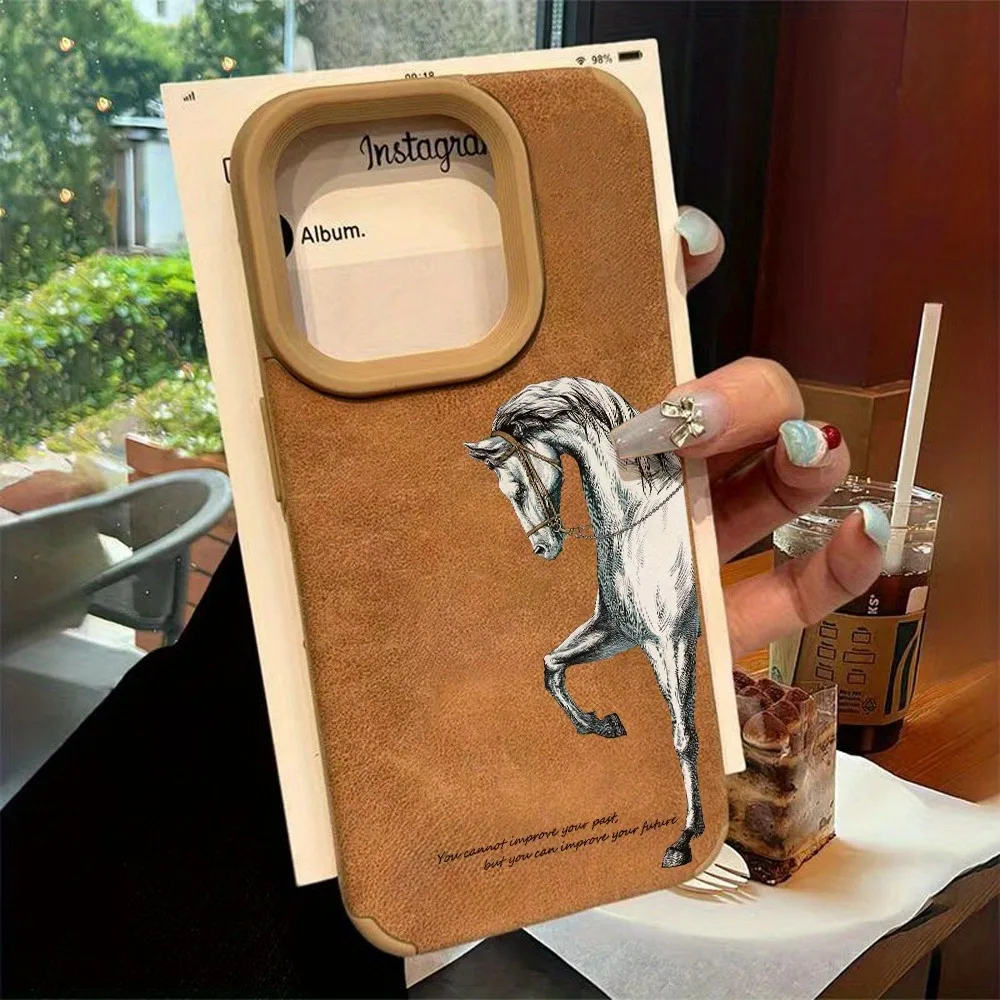 Elegant White Horse Leather-Textured TPU Phone Case – Fashionable, Anti-Drop & Anti-Slip Design, Perfect Gift Choice