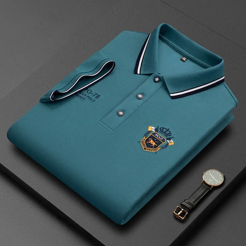 

New Summer Fashion Men's High Quality Polo Collar Shirt Luxury Embroidered Short Sleeved Top