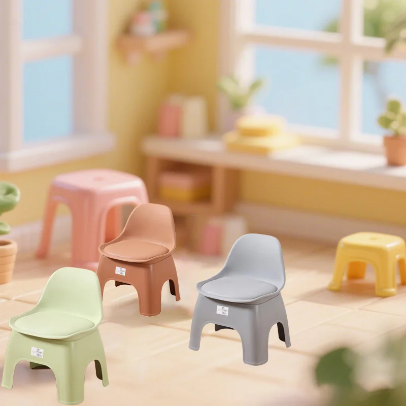 Sgabello circolare in plastica, sedia per la casa, sgabello piccolo, sedia con schienale, divano, tavolino, sgabello basso, moderno, spesso, portatile