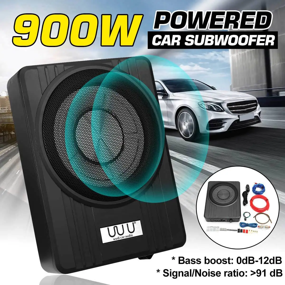 10" 900W Car Active Subwoofer Audio Speaker Amplifier Ultra thin