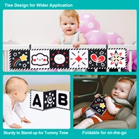 Livre sensoriel en tissu pour bébé de 0 à 36 mois, jouets pour bébé à contraste élevé, jouets de berceau pour nouveau-né, livres en tissu d'animaux noir et blanc, jouets Montessori 6