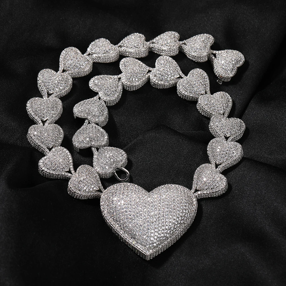 The Bling King 2 Sizes Big Heart Necklace Micro Paved Out