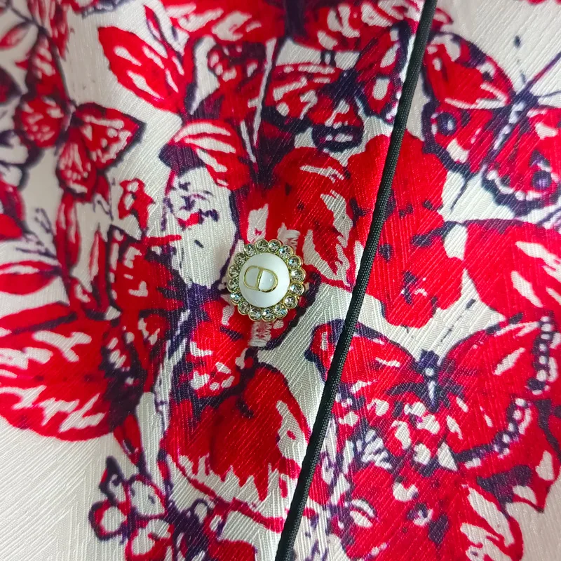 Ice silk butterfly women's pajamas two-piece set noble luxury long-sleeved pajamas set comfortable lapel women's home wear set