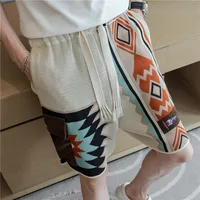 Loose Beach Shorts Men Drawstring Printed Knitted Shorts For Men Embroidery Casual Contrast Colors Knee Length Floral Short 2024 2
