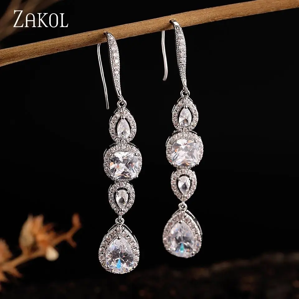 ZAKOL Wassertropfen Micro Intarsien Zirkon Elegante Exquisite Baumeln Ohrringe Für Frauen Klassische Mode Charme Schmuck Zubehör