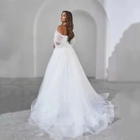 BOHO Elegant Wedding Dresses Sweetheart Off The Shoulder Bridal GownsTulle Pleat Robe For Bride Backless Vestidos De Novia 2