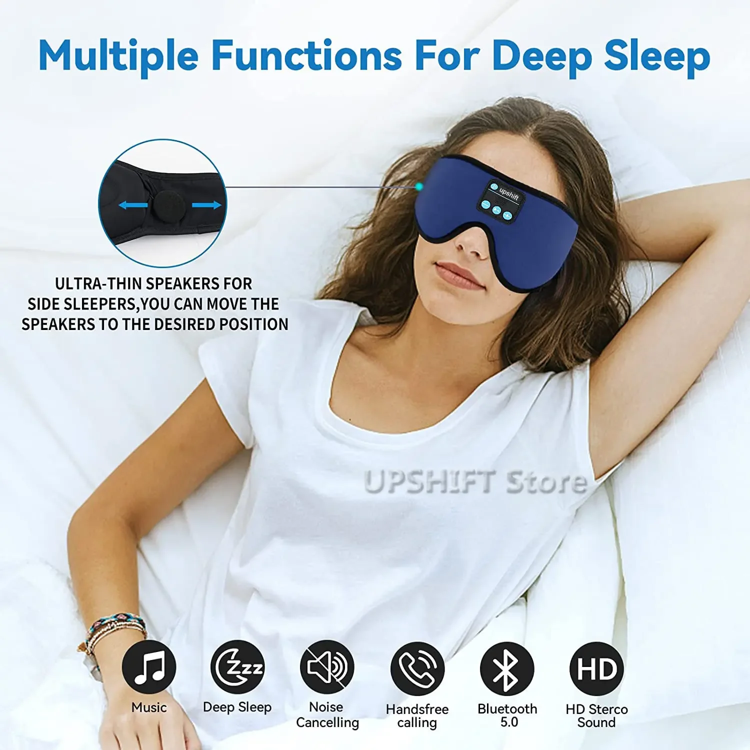 Casque d'écoute Bluetooth sans fil, musique, masque oculaire, protection  contre la lumière 3D, oreillettes avec sangle réglable pour dormir sur le  côté, cadeaux - AliExpress