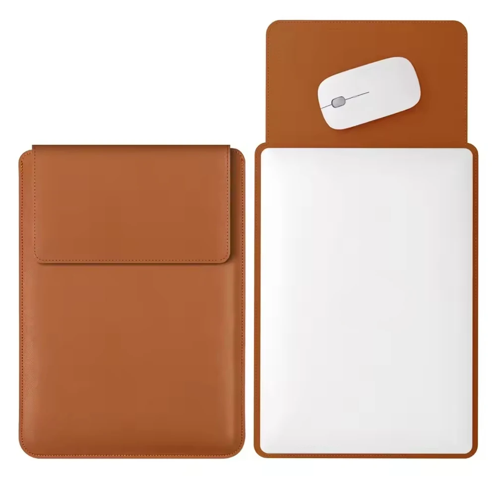 Premium PU Leather Laptop Bag with Mouse Pad, Fits 13-16 Inch