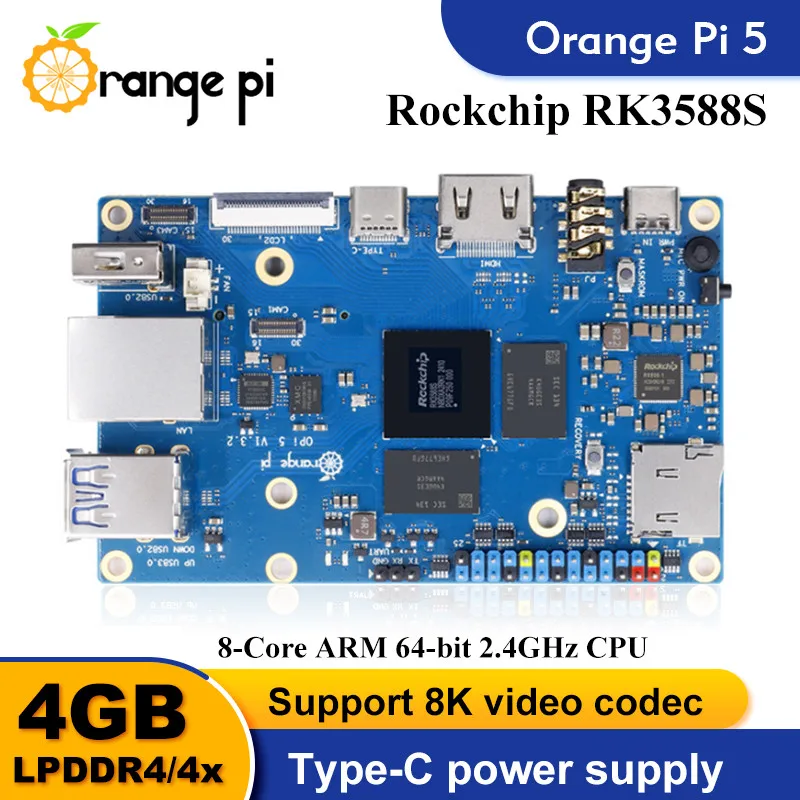 Orange Pi 5 Single Board Computer 4GB RAM RK3588S PCIE Module Externel Wifi6+BT5 SSD Orange Pi5 Demo Board Run Android Debian OS single board computer