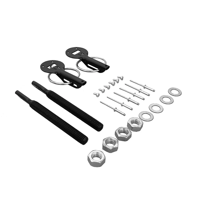 Hood Lock Car Universal Bonnet Cover Lock Key Pin Kit Security Lock Pin  Locking Hood Kit Latch(Black)