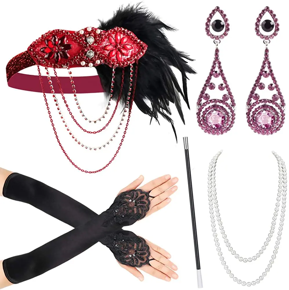 

1920s Accessories, Great Gatsby Accessories Set for Women, Flapper Costume Accessories Set- Flapper Headpiece, Earring ecoparty