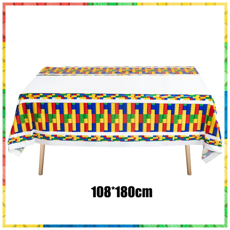 Set De Vaisselle Et Déco Anniversaire Enfant - Thème Blocs De Construction - Ballon Inclus