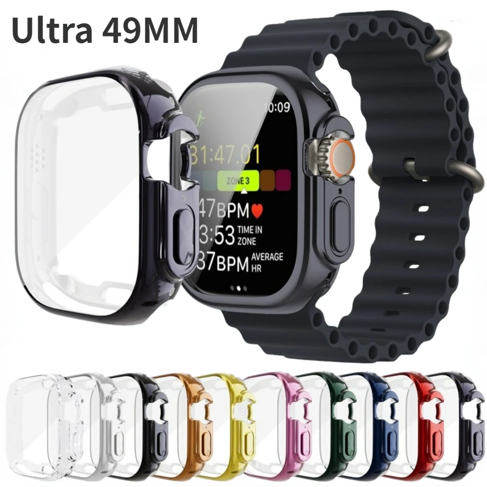 Transparent TPU Protective Case with Screen Protector for Apple Watch Ultra 49mm - Soft Bumper Cover Accessory