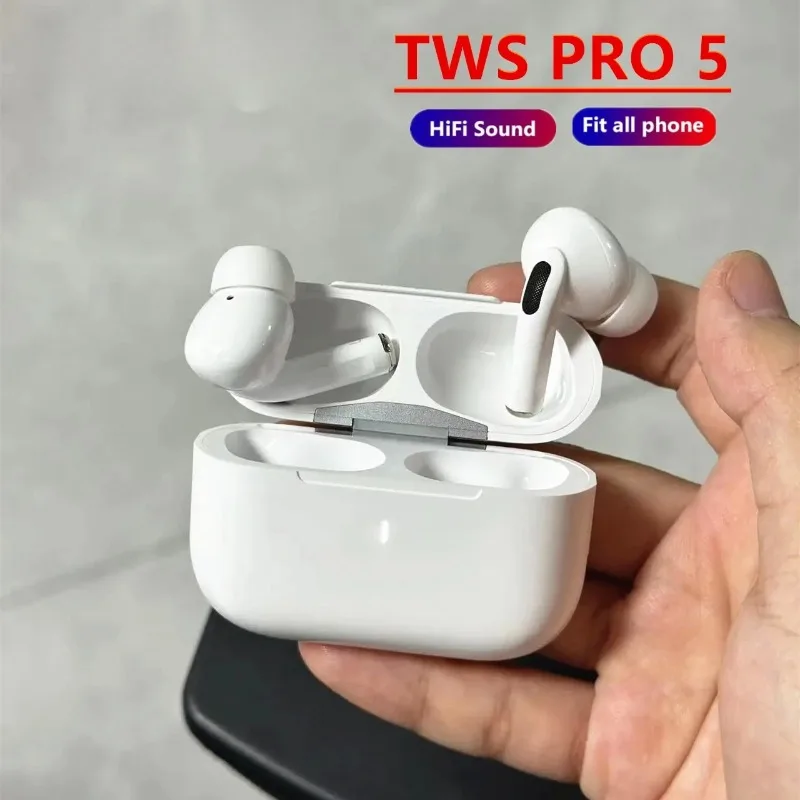 سماعات أذن لاسلكية TWS Pro 5 بتقنية البلوتوث مع خاصية إلغاء الضوضاء النشط وصوت عالي الجودة وزمن استجابة منخفض لهواتف آيفون وأندرويد