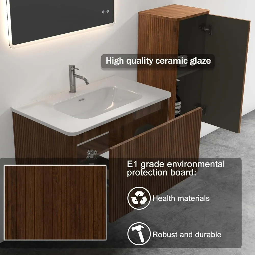 Bathroom Vanity with Sink, Large Storage Wall Mounted Floating Bathroom Vanity for Modern Bathroom, Minimalist Bathroom Sink 5
