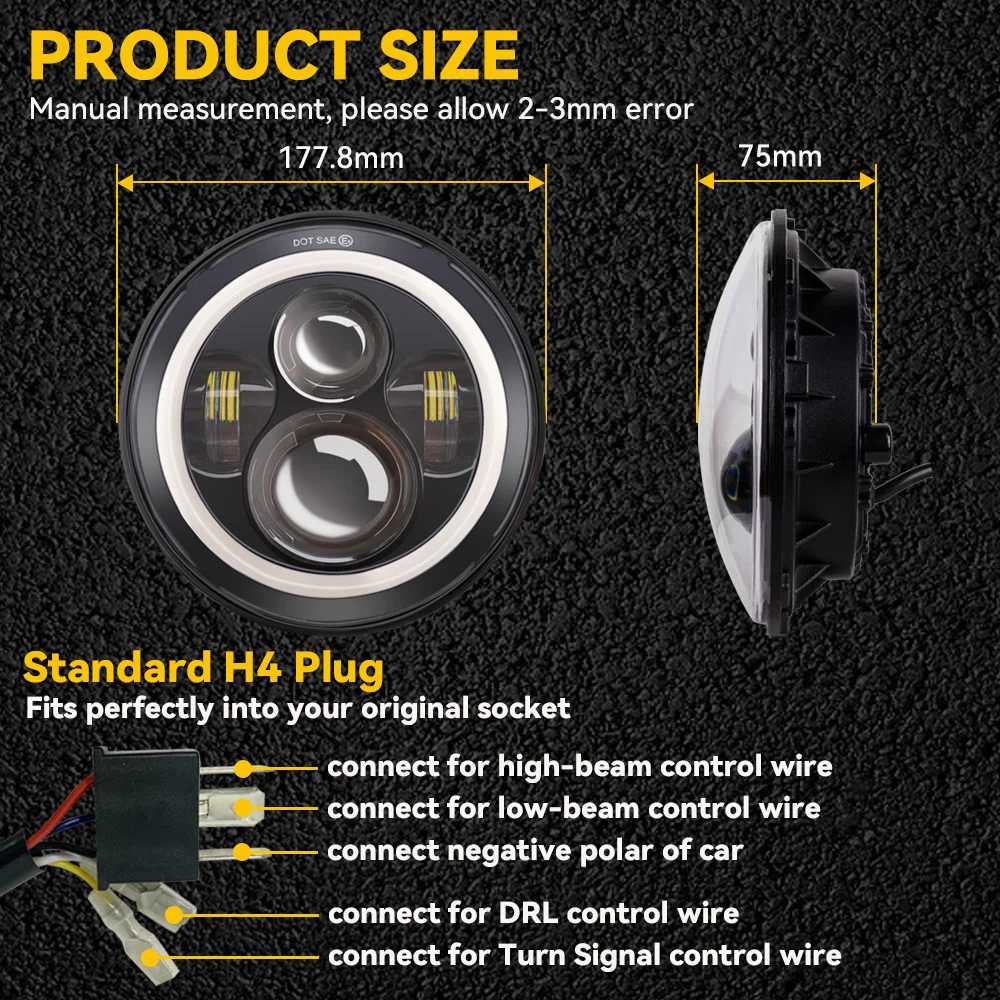 7 Inch Led Car Motorcycle DRL H4 Headlamp For Harley Yamha Honda