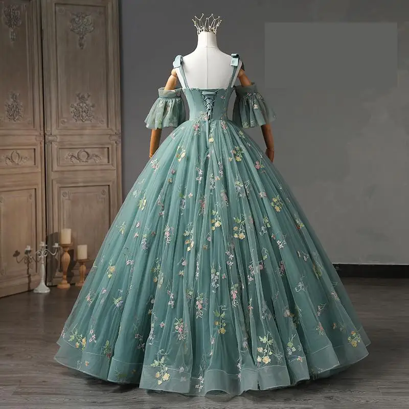 Maria Novia 2023 Pavão Verde Quinceanera Vestidos com manga
