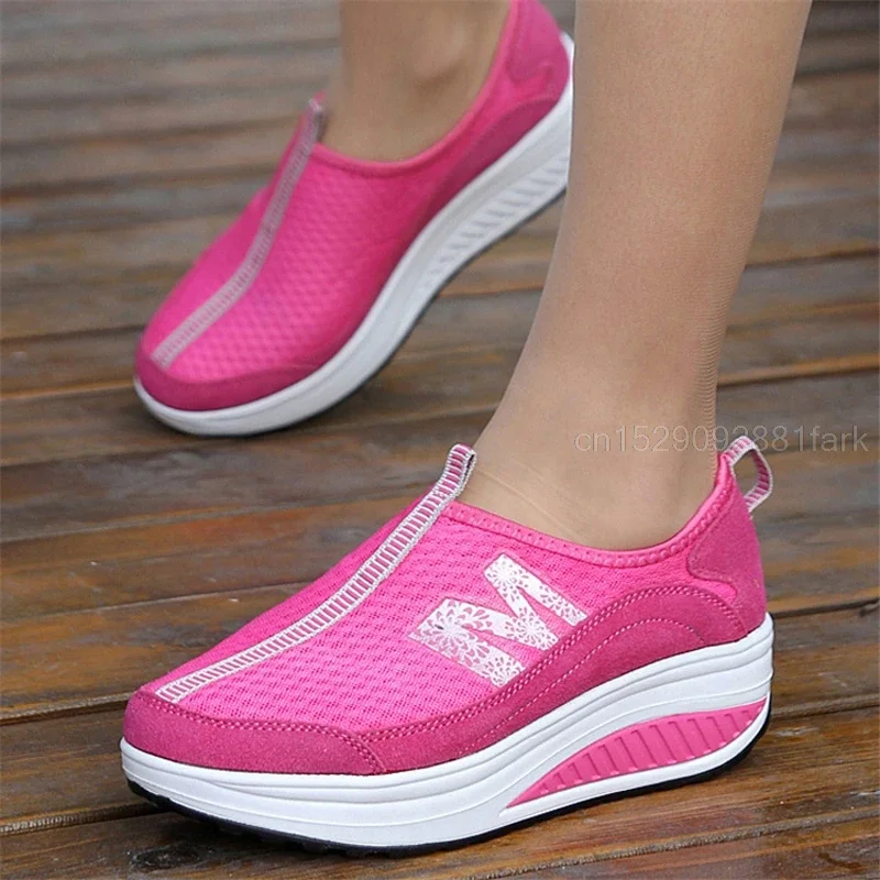 Women Wedges Toning Shoes Breathable Platform Swing Shoes Ultra-light Female Lazy Slimming Height Increasing
