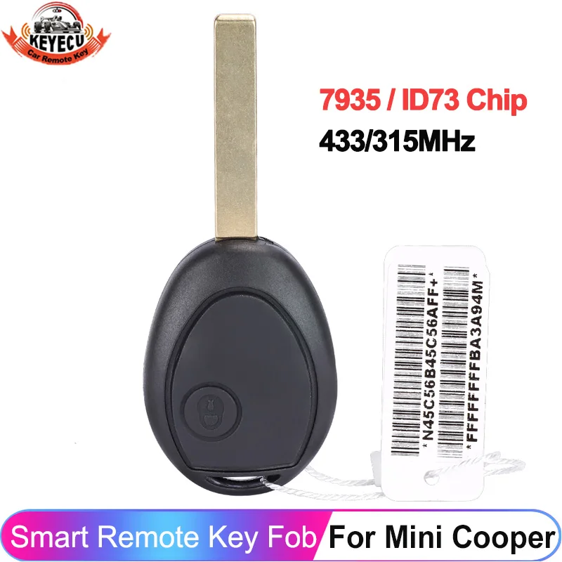 Keyecu Remote Key Fob 315/433Mhz Id33 Chip Per Rover 75 Per Mini Cooper S R50 R53 Hatch 2001 2002 2003 - 2005 Con Codice 2 Pulsante