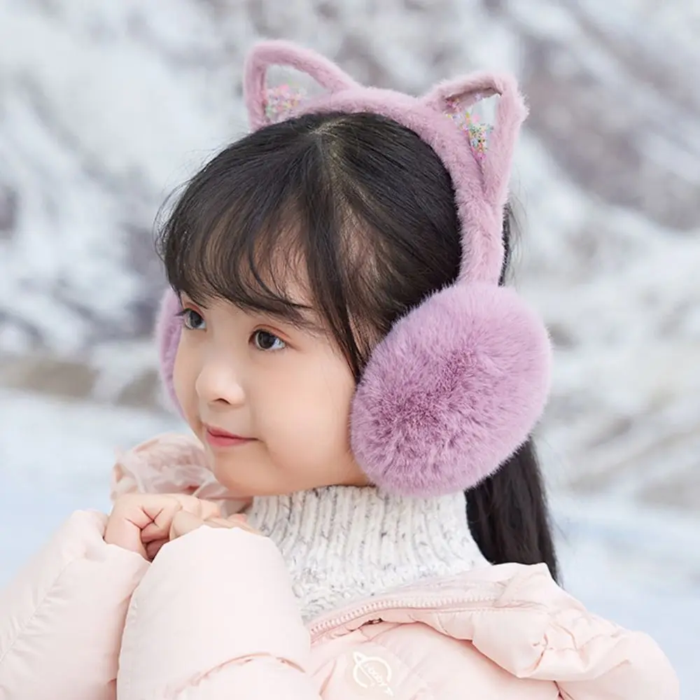 Comfortable Soft Plush Earmuffs Glitter Wind Proof Cartoon Cat Ear Earmuffs Outdoor Riding Foldable Warm Earcap