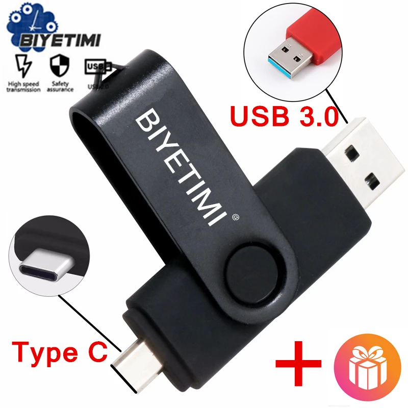 Biyetimi usb flash drive 64gb type c 3.0 128gb pen drive 256GB  stick TYPE-C real capacity memory for phone and PC